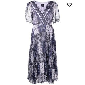 Marchesa Notte floral patchwork lilac purple wrap dress